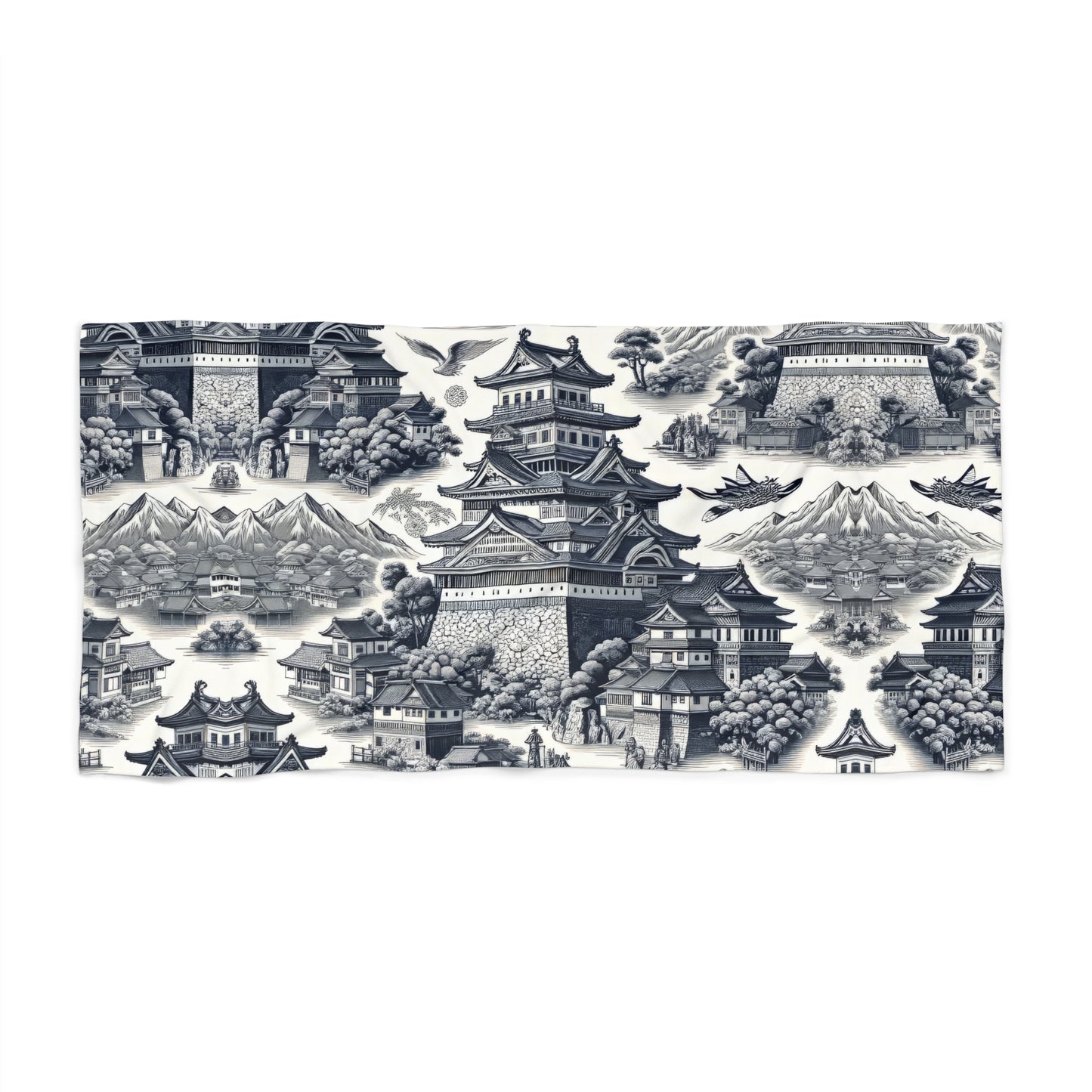 Japan Himeji Castle in Toile de Jouy Beach Towel