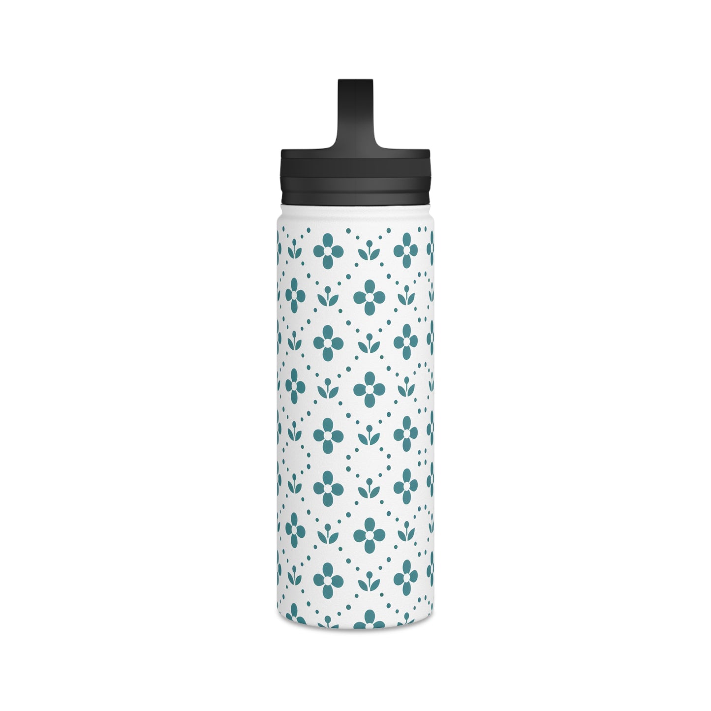 Floral Polka Dots in Turquoise - Steel Water Bottle Tumbler, Handle Lid
