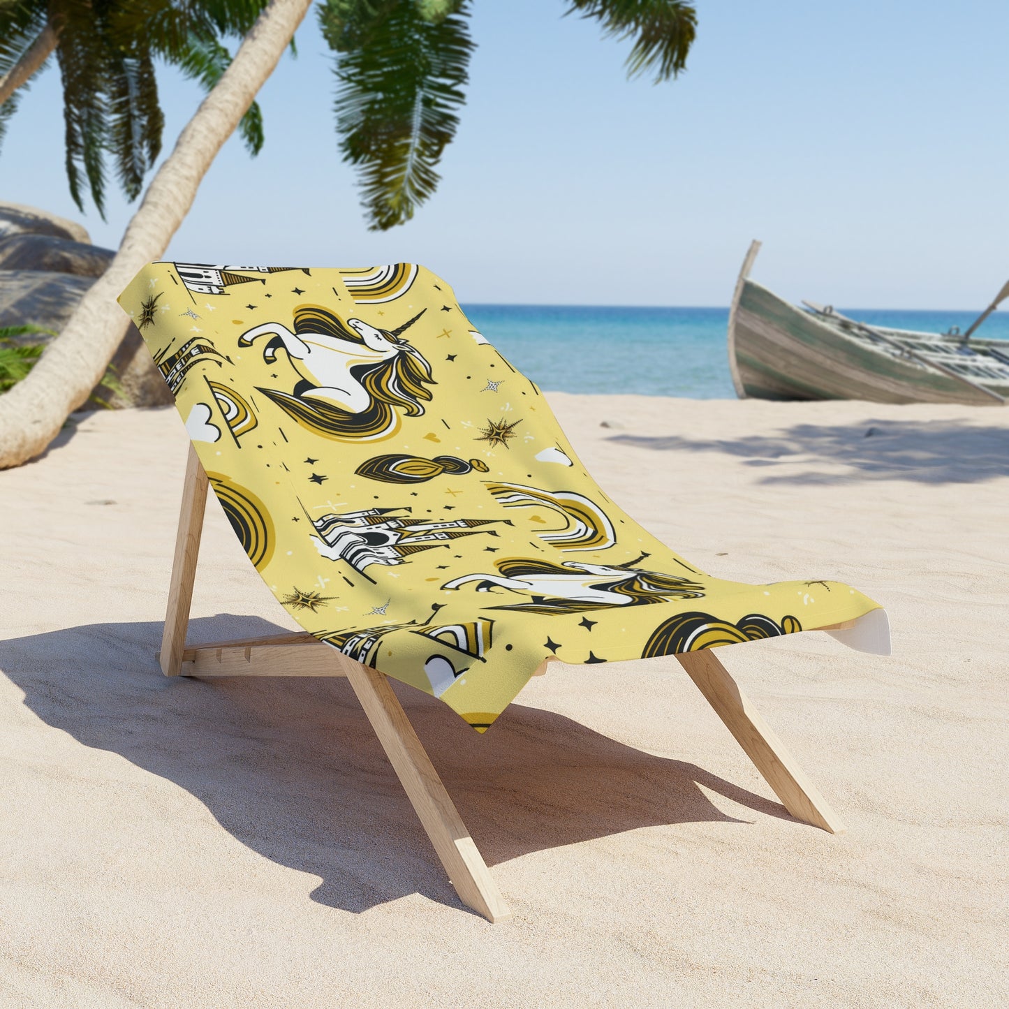 Unicorns and Rainbows in Yellow - Beach Towel #beachtowel #summertime #towels #rainbow #unicorn