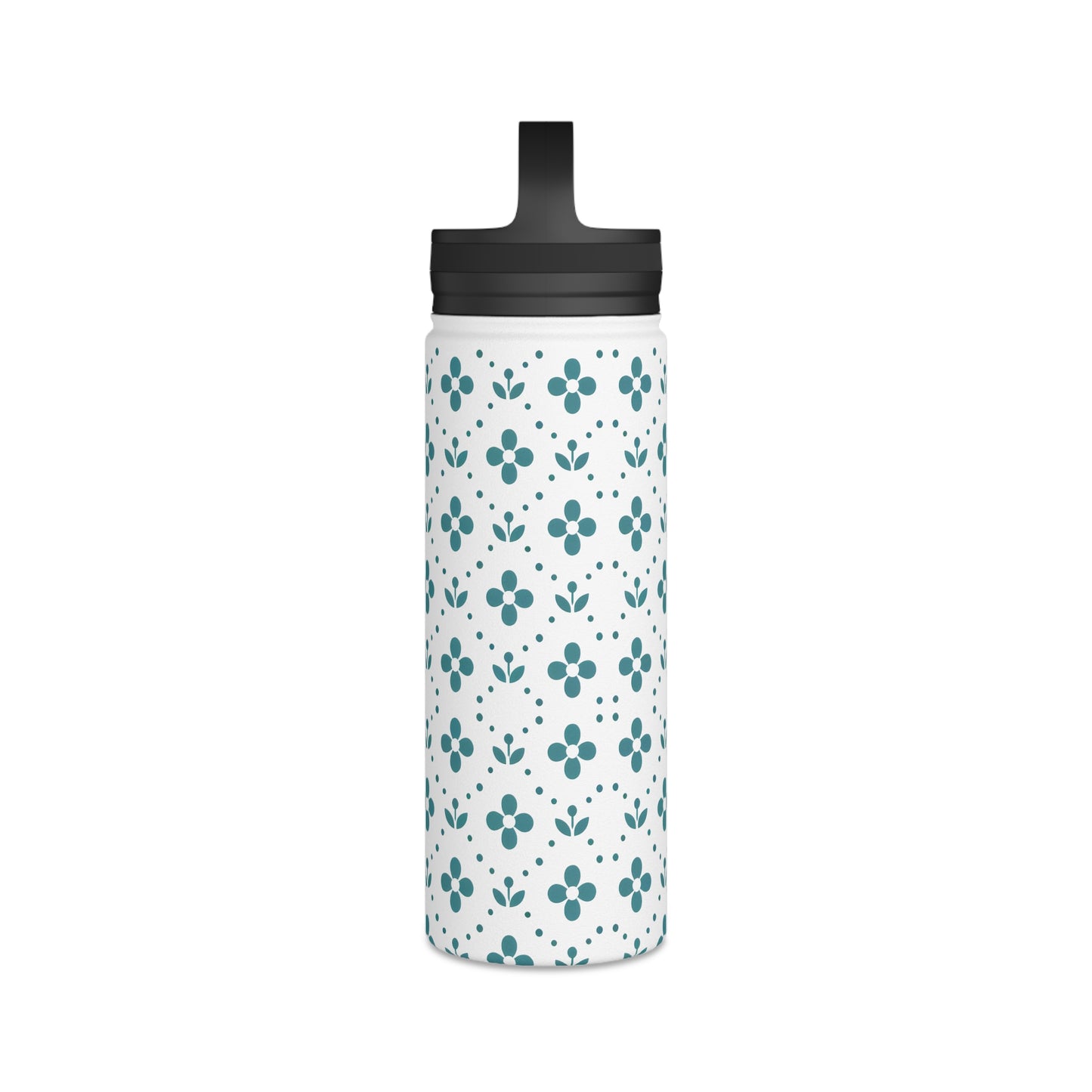 Floral Polka Dots in Turquoise - Steel Water Bottle Tumbler, Handle Lid