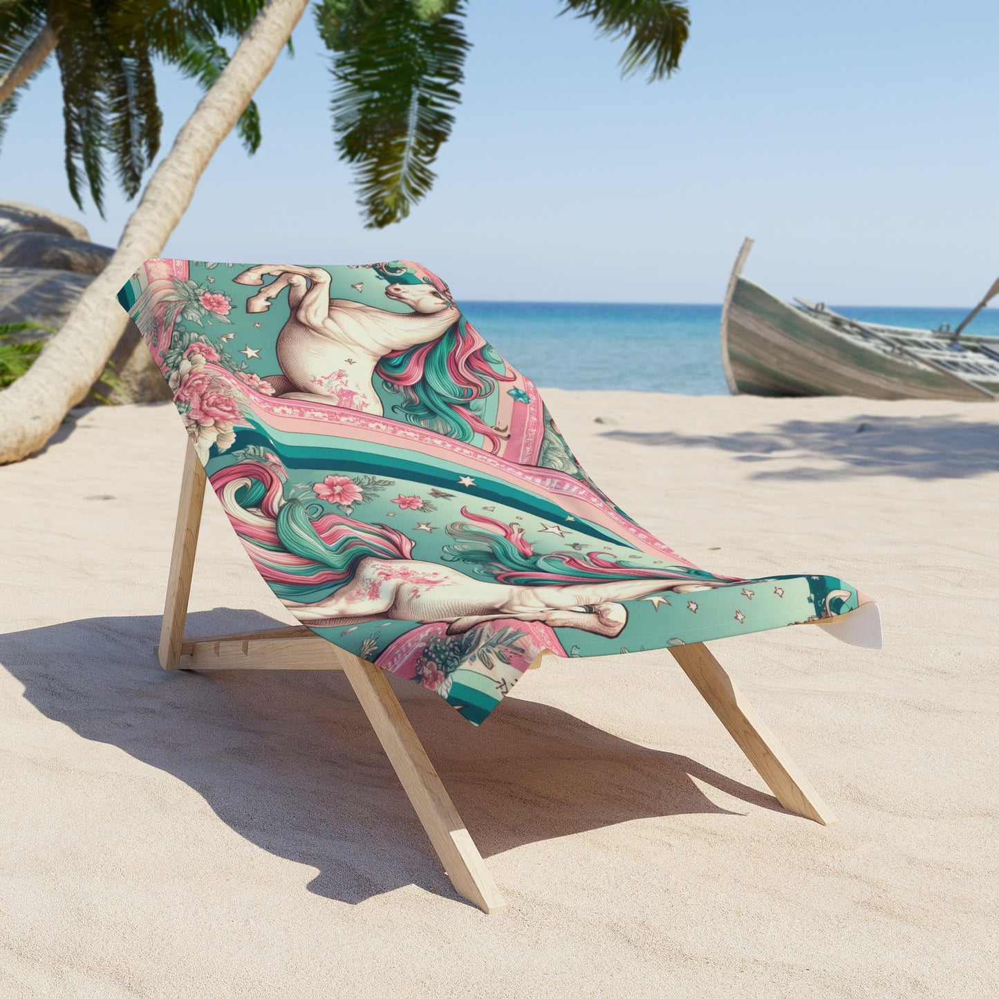 Unicorns and Rainbows in Toile de Jouy - Beach Towel #beachtowel #summertime #towels #rainbow #unicorn