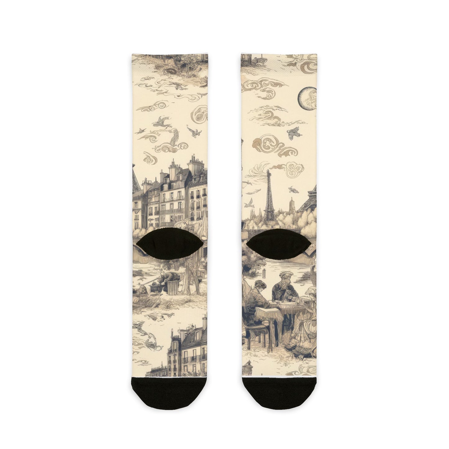 Paris France Toile de Jouy Cushioned Crew Socks - Unisex 1 Size