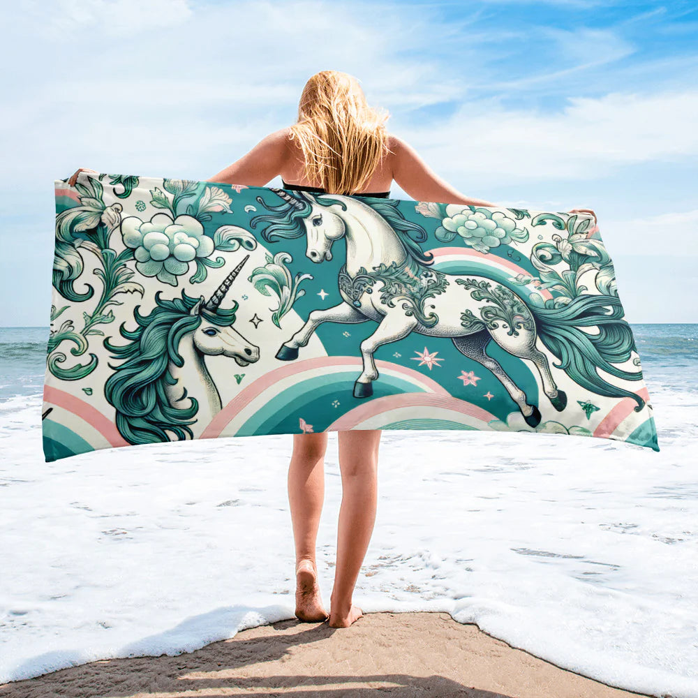 Unicorns and Rainbows - Majestic - Beach Towel #beachtowel #summertime #towels #rainbow #unicorn