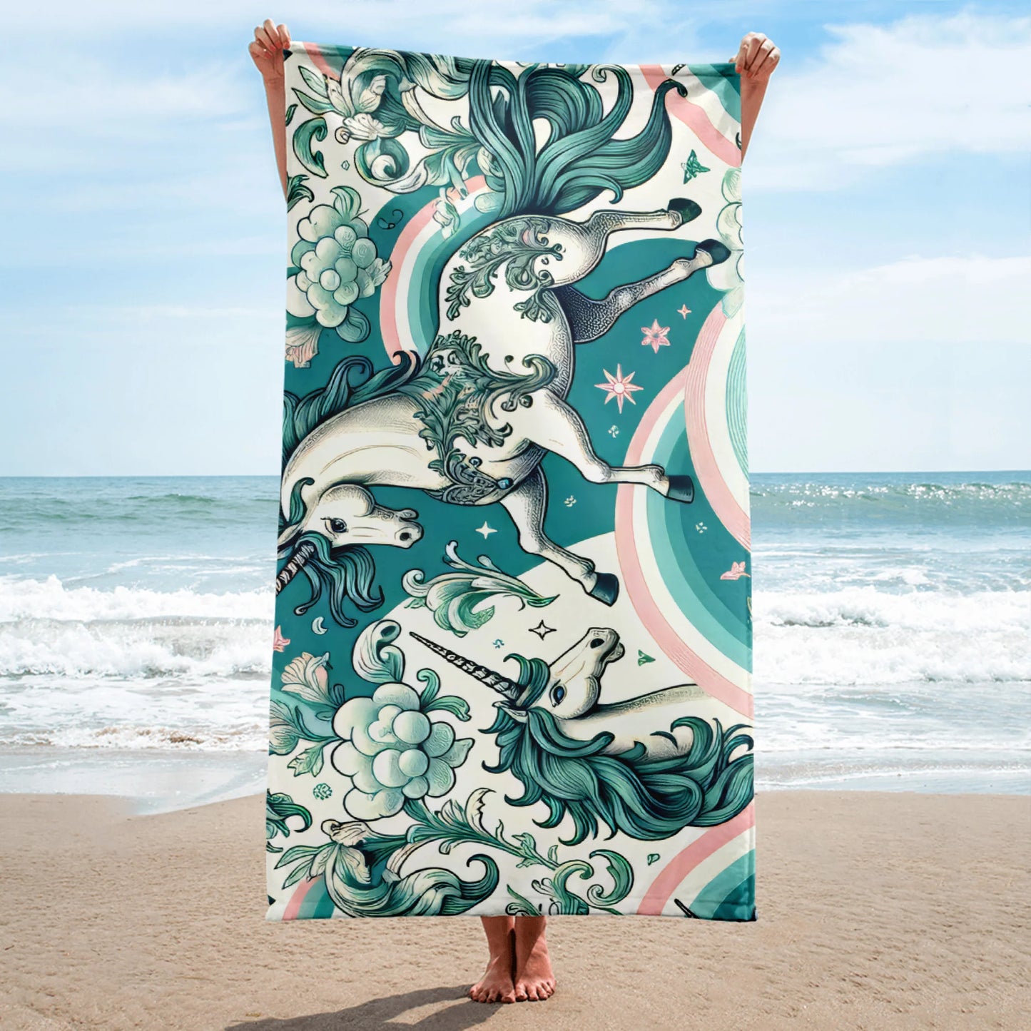 Unicorns and Rainbows - Majestic - Beach Towel #beachtowel #summertime #towels #rainbow #unicorn
