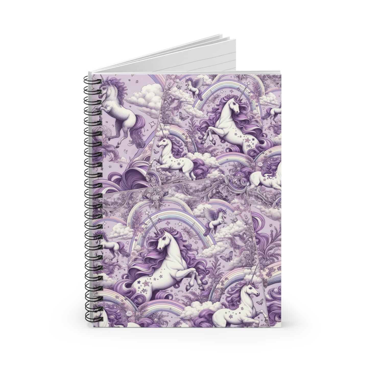 Unicorn and Rainbow in Lavender Toile de Jouy Spiral Notebook - Ruled Line