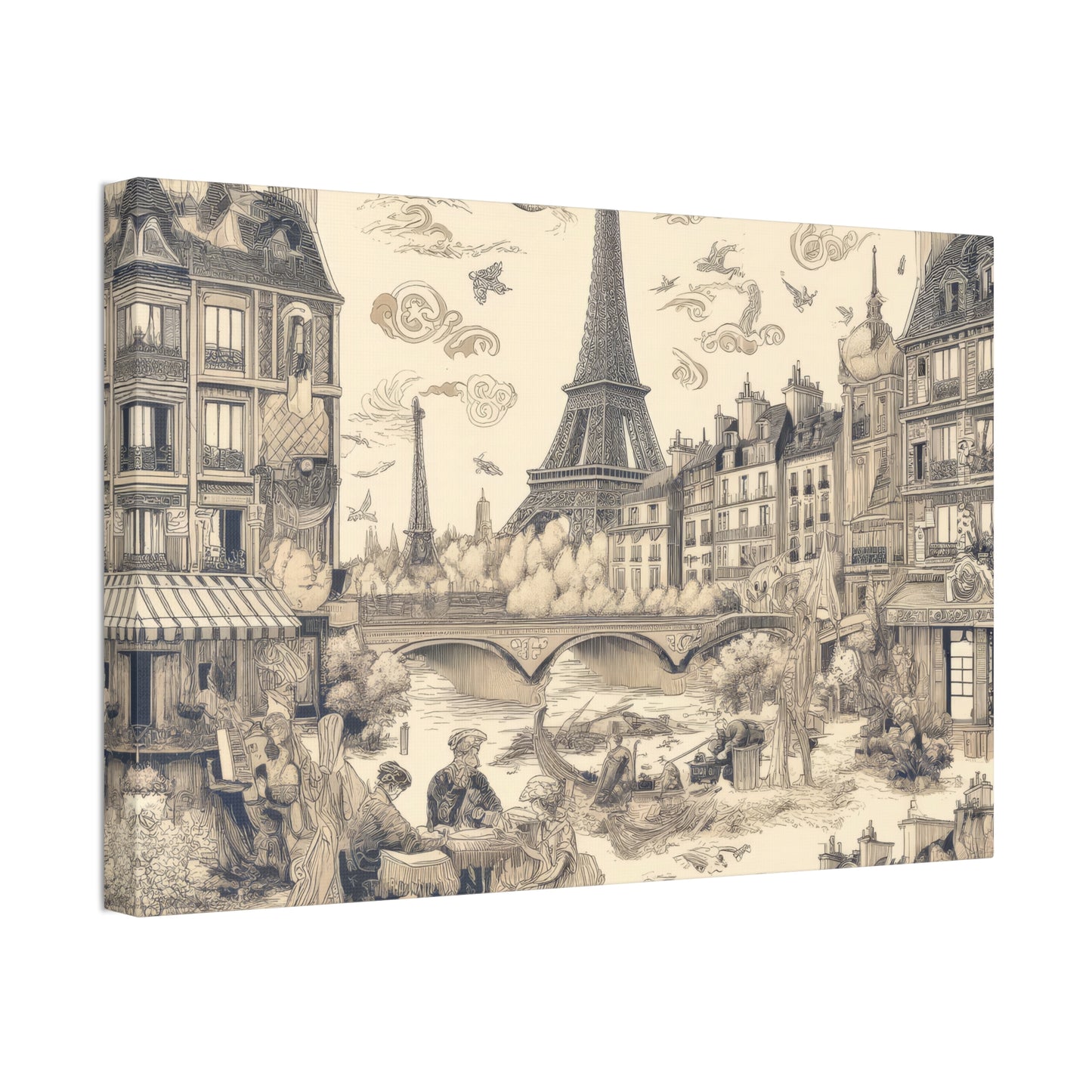 Paris France Toile de Jouy Art on Canvas Stretched: 12"x8", 24"x16, 40"x30" Sizes