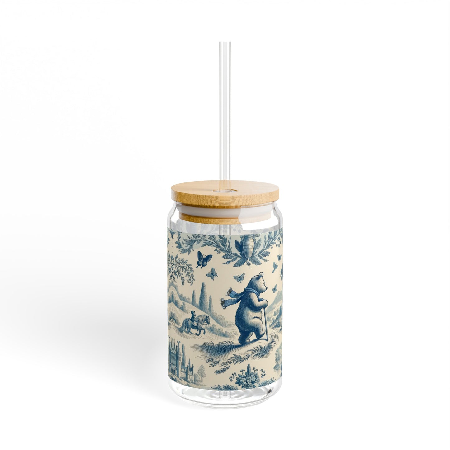 Winnie the Pooh On a Journey in Toile de Jouy Sipper Glass, 16oz