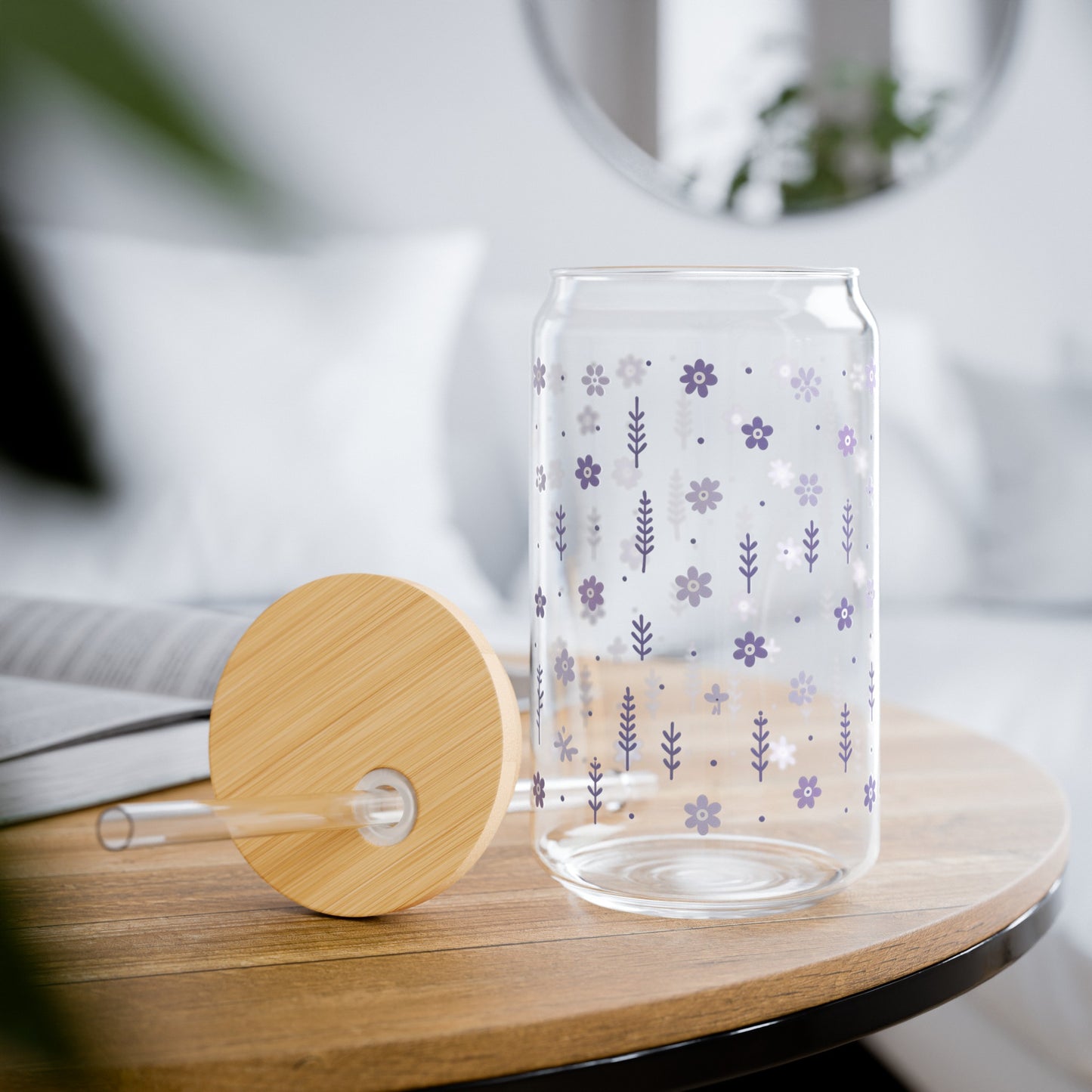 Floral Polka Dots in Lavender Sipper Glass, 16oz