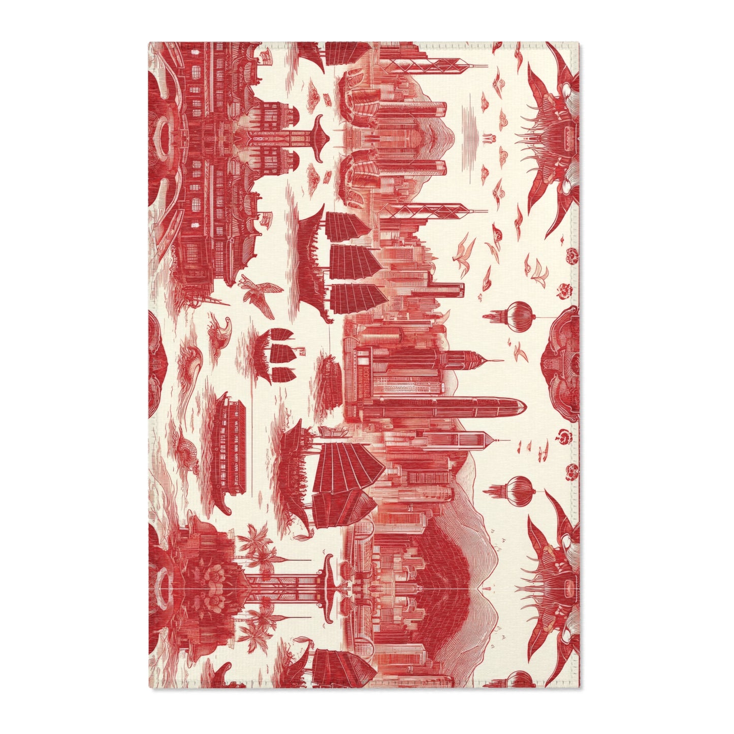 Hong Kong China - Toile de Jouy - Area Rug - Sink Mat - Welcome Mat - 24x36 inches