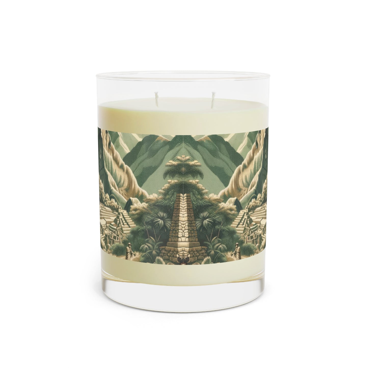 Machu Picchu Peru in Toile de Jouy Scented Candle - Premium Design Printed On 11oz Glass, Not a Sticker Label