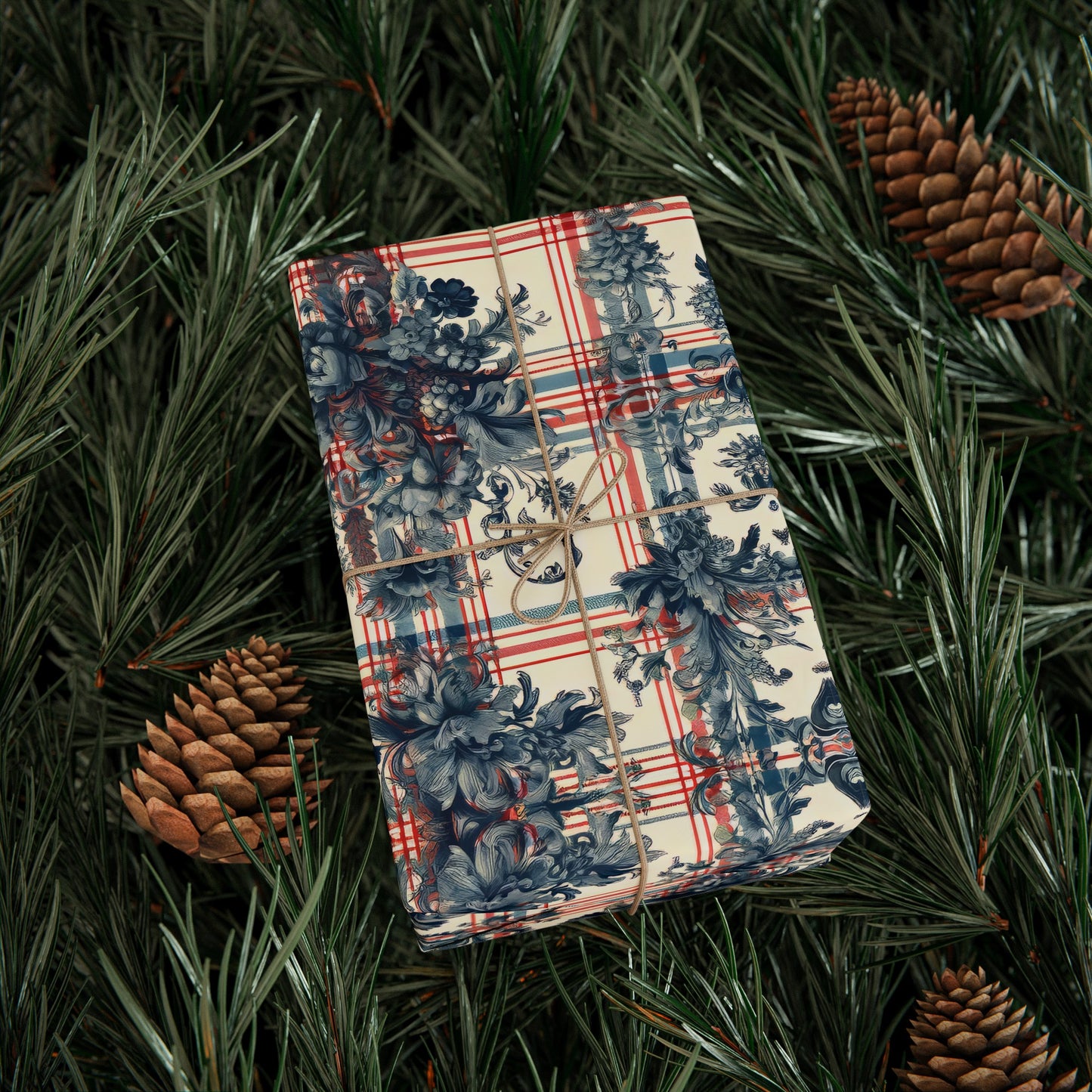 French Provincial in Red and Blue in Plaid Wrapping Paper 30"x 72"