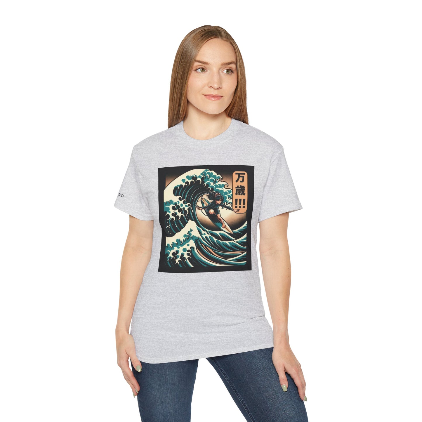 Hokusai Great Wave Woman Surfer Graphic Tee Shirt