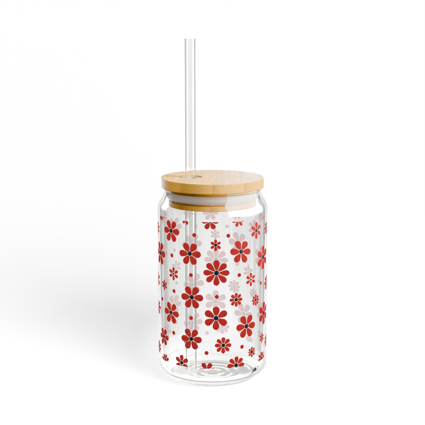 Floral Polka Dots in Red Blossoms Sipper Glass, 16oz