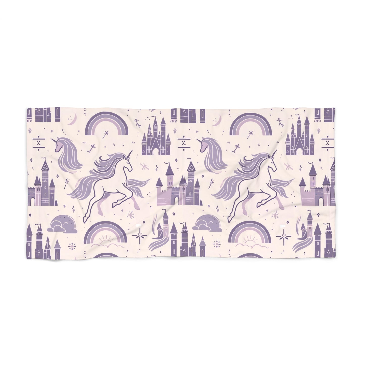 Unicorns and Rainbows in Lavender - Beach Towel #beachtowel #summertime #towels #rainbow #unicorn