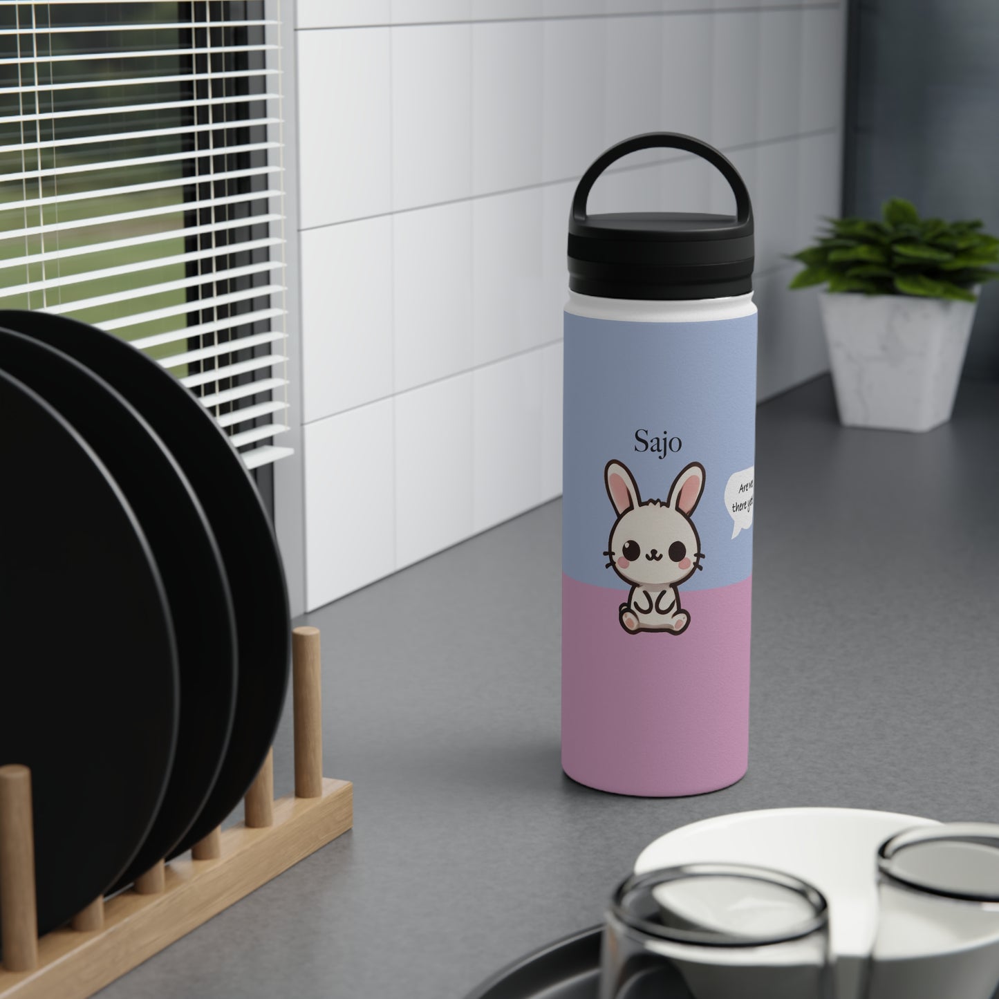 Sajo the Bunny - Kawaii Designs - Steel Water Bottle Tumbler, Handle Lid