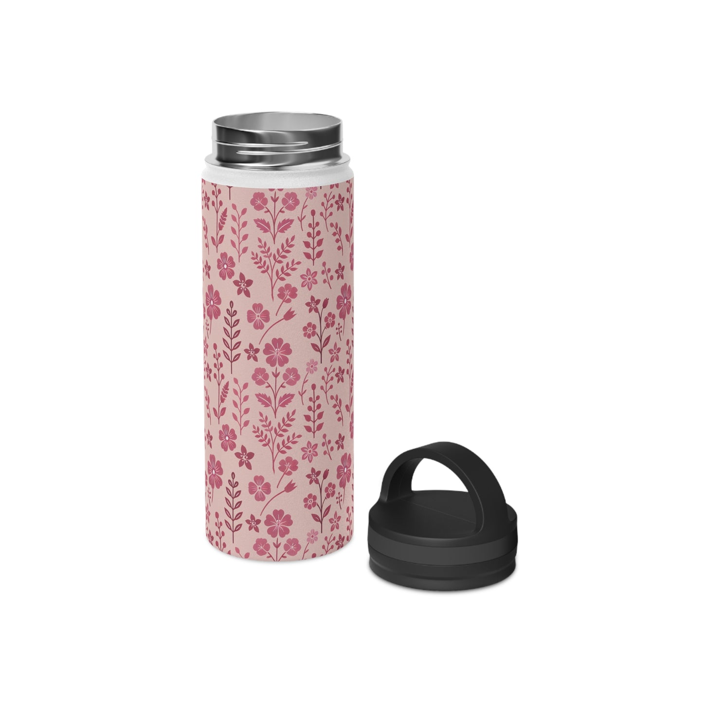 Floral Pink - Steel Water Bottle Tumbler, Handle Lid