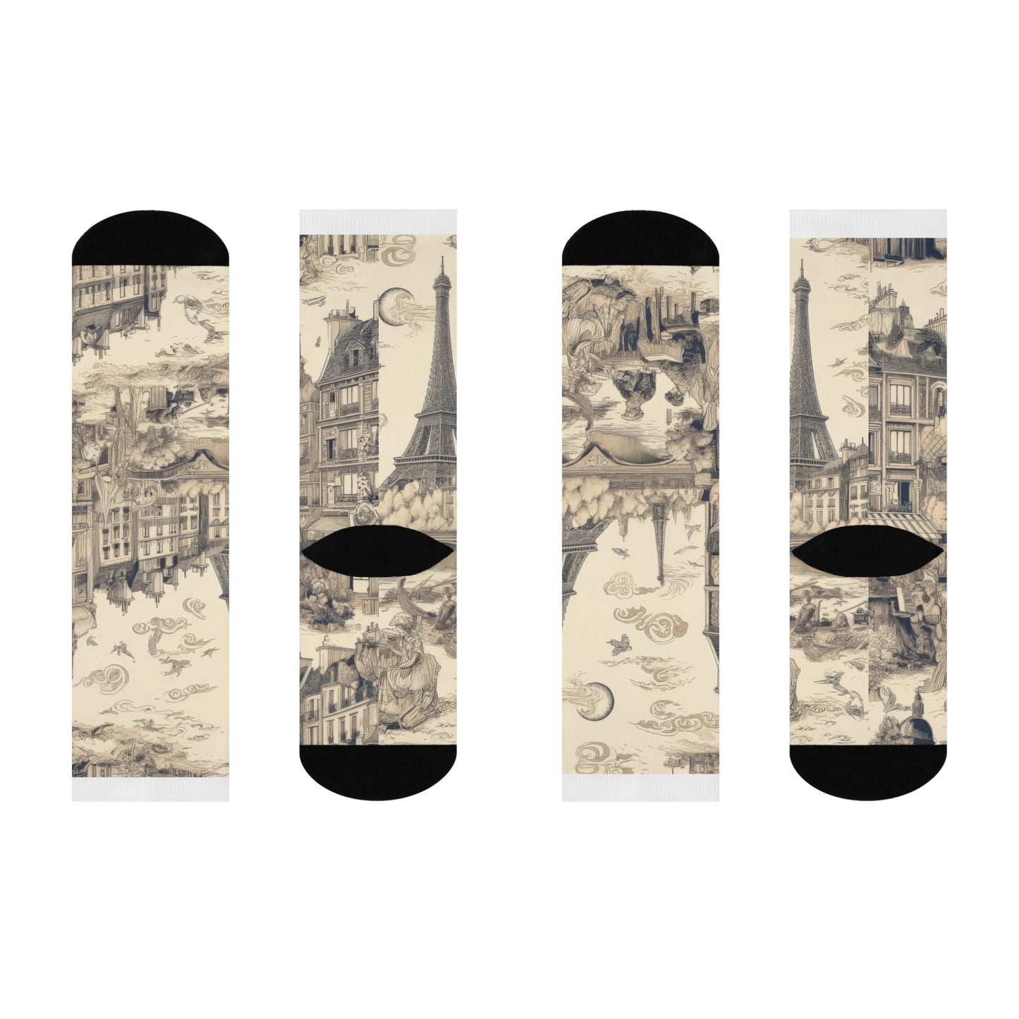 Paris France Toile de Jouy Cushioned Crew Socks - Unisex One Size