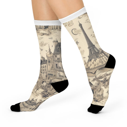 Paris France Toile de Jouy Cushioned Crew Socks - Unisex One Size