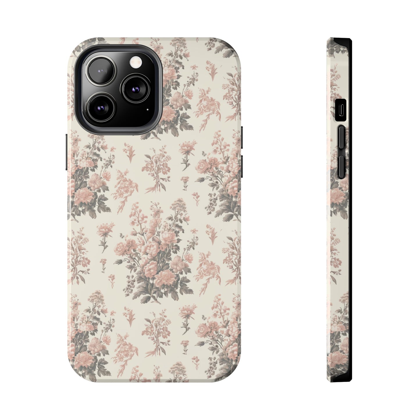 Bouquet Toile de Jouy in Pink and Grey - Samsung and iPhone Tough Phone Case