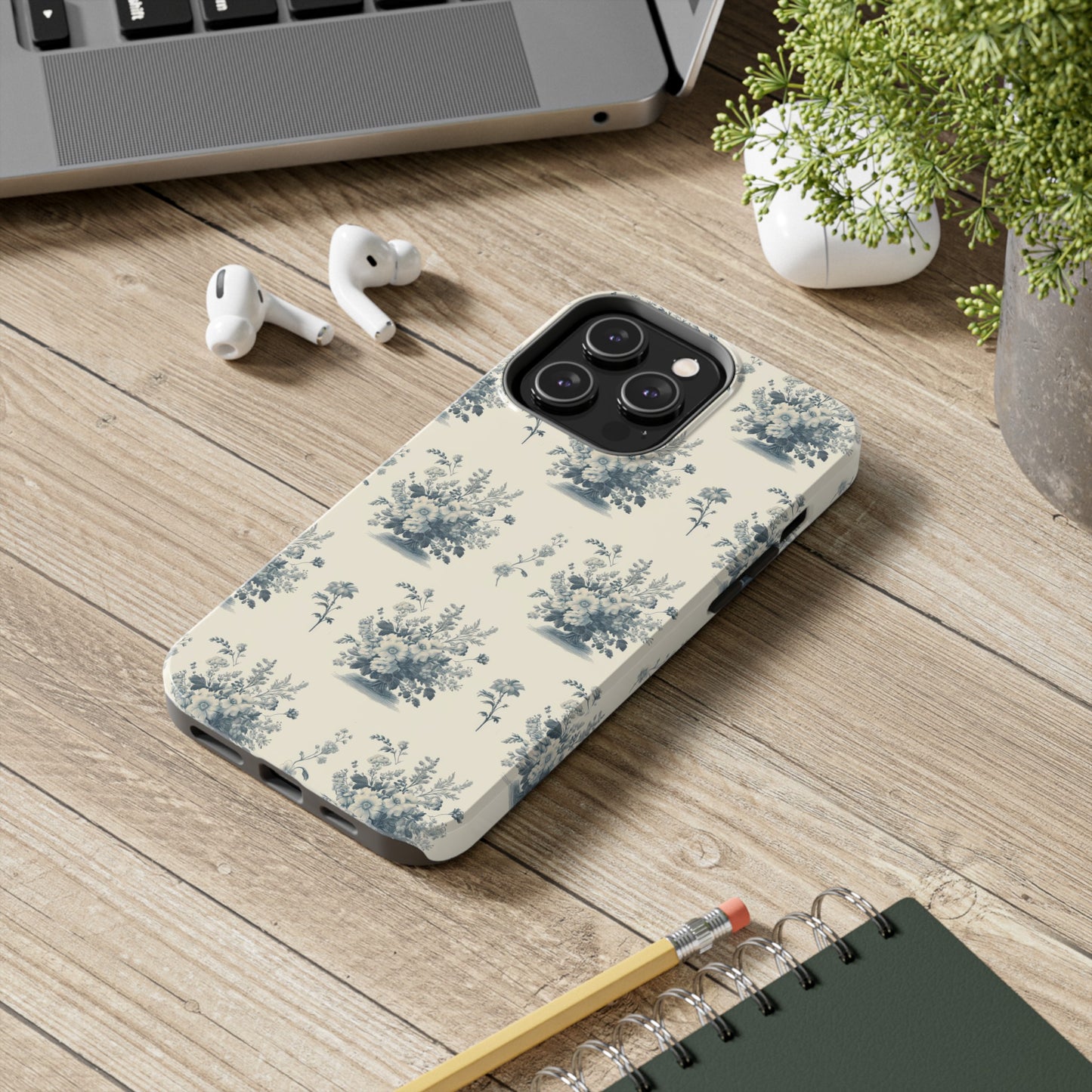 Bouquet Toile de Jouy in Light Cerulean - Samsung and iPhone Tough Phone Case