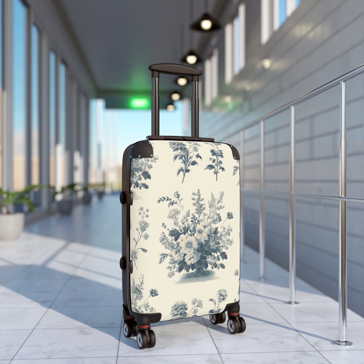 Bouquet Toile de Jouy in Light Cerulean - Suitcase - Small Carry On Luggage