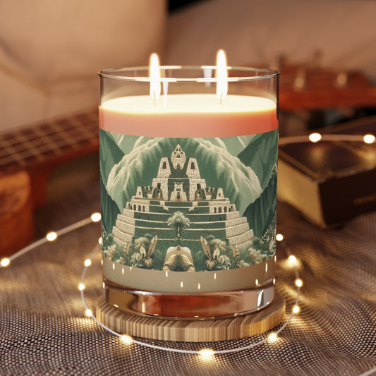 Machu Picchu Peru in Toile de Jouy Scented Candle - Premium Design Printed On 11oz Glass, Not a Sticker Label