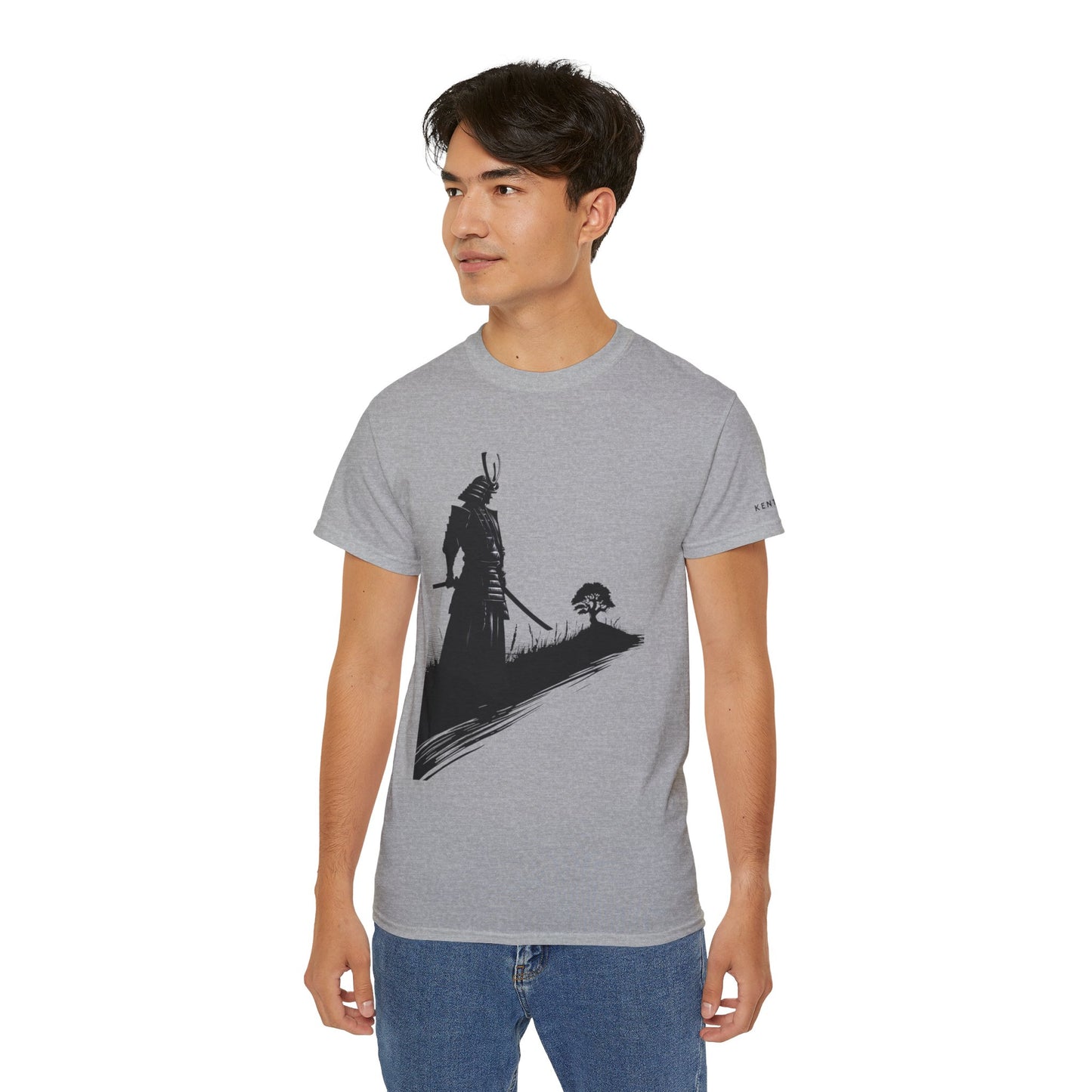 Samurai Silhouette Bonsai Contemplation Graphic Tee Shirt