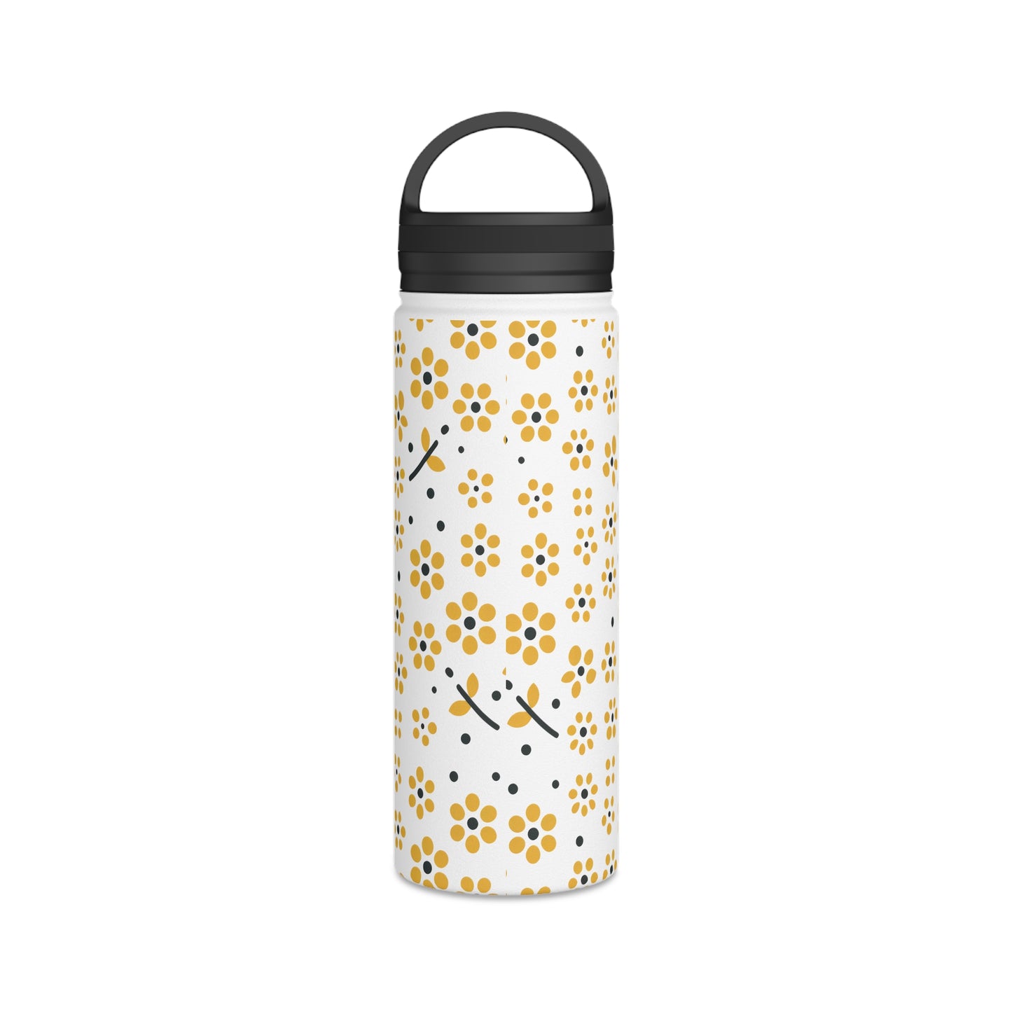 Floral Polka Dots in Yellow - Steel Water Bottle Tumbler, Handle Lid