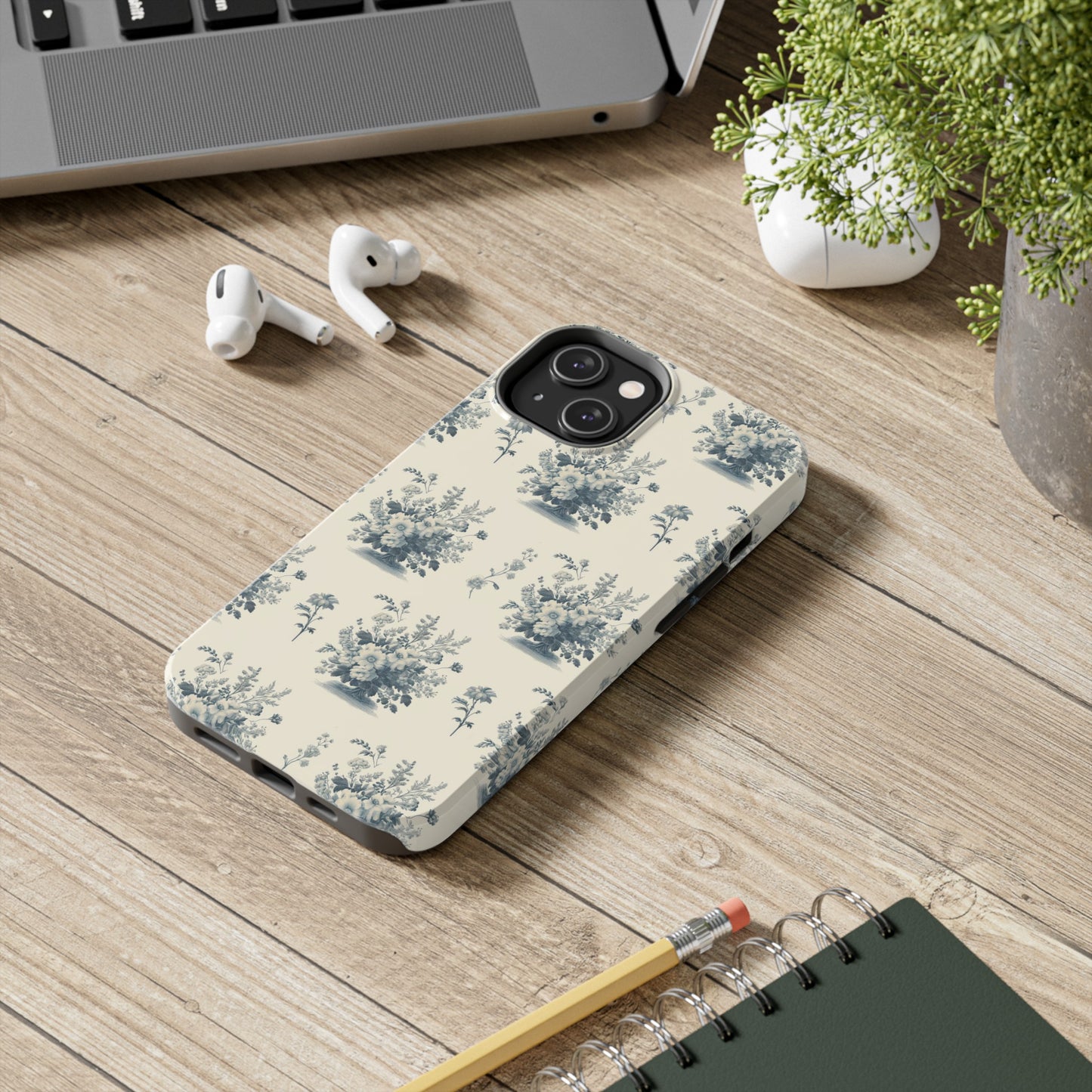 Bouquet Toile de Jouy in Light Cerulean - Samsung and iPhone Tough Phone Case