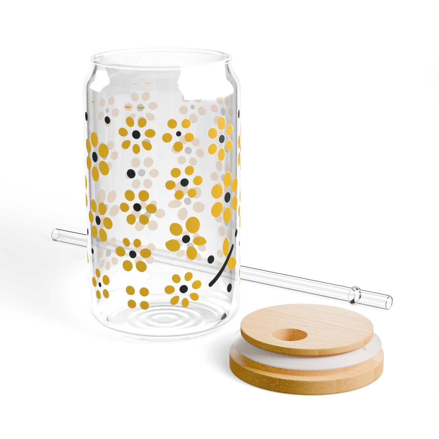 Floral Polka Dots in Yellow Sipper Glass, 16oz