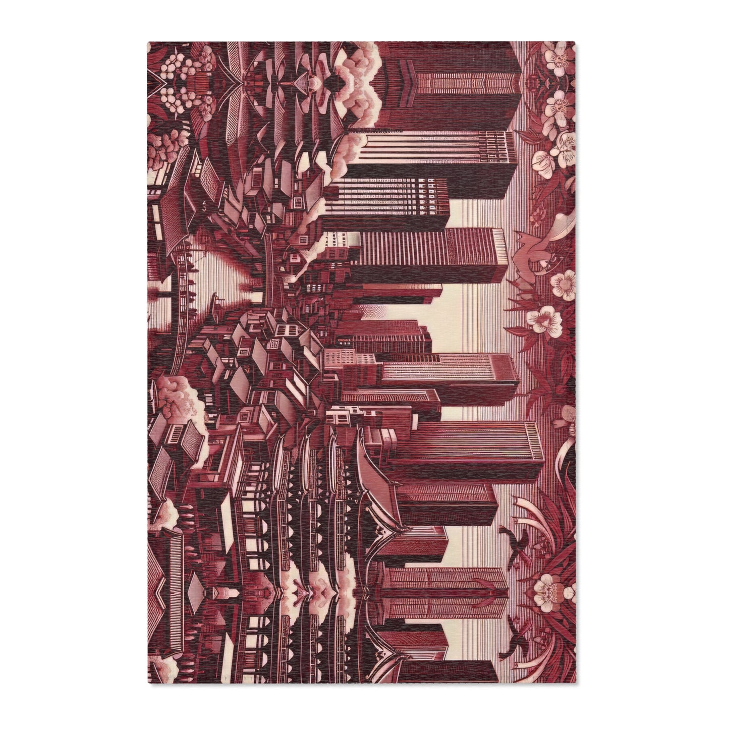 Tokyo Urban City Scape - Toile de Jouy - Area Rug - Sink Mat - Welcome Mat - 24x36 inches