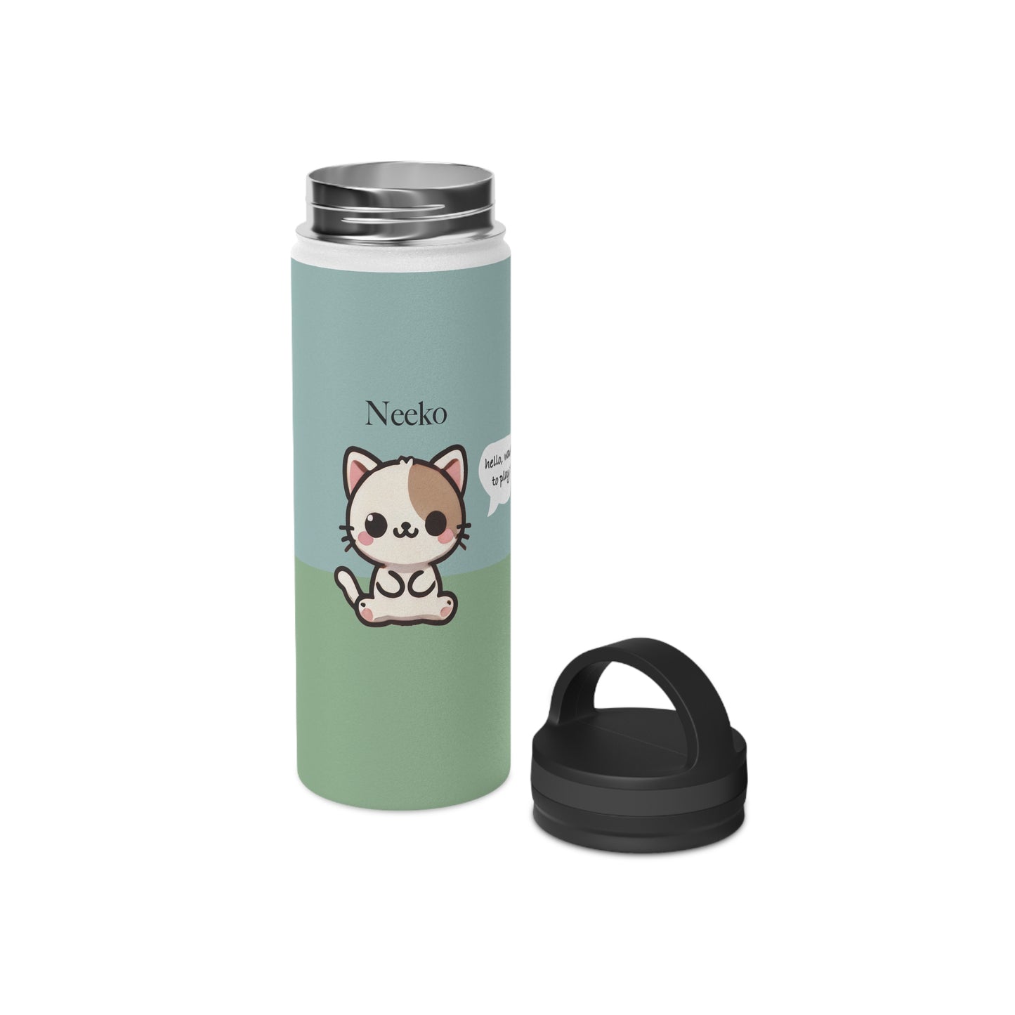 Neeko the Kitty Cat - Kawaii Designs - Steel Water Bottle Tumbler, Handle Lid