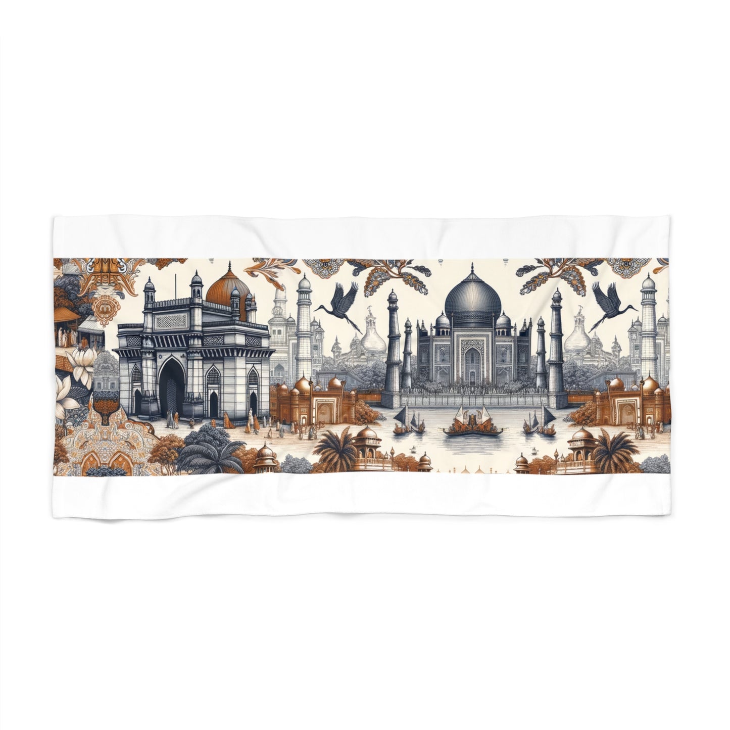 Mumbai and Taj Mahal India in Toile de Jouy Beach Towel