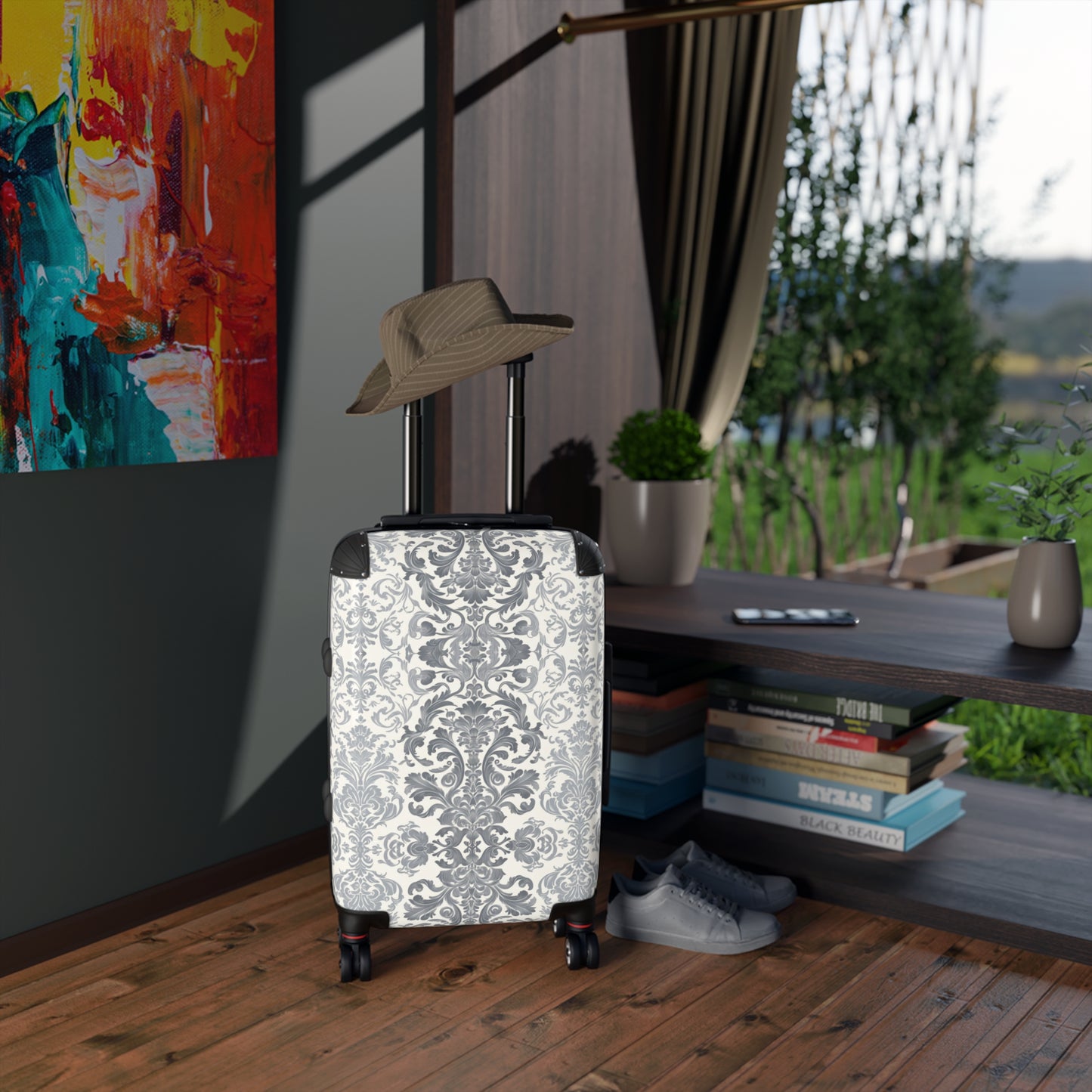 Damask in Grey Two Tone - Suitcase - Small Carry On Luggage