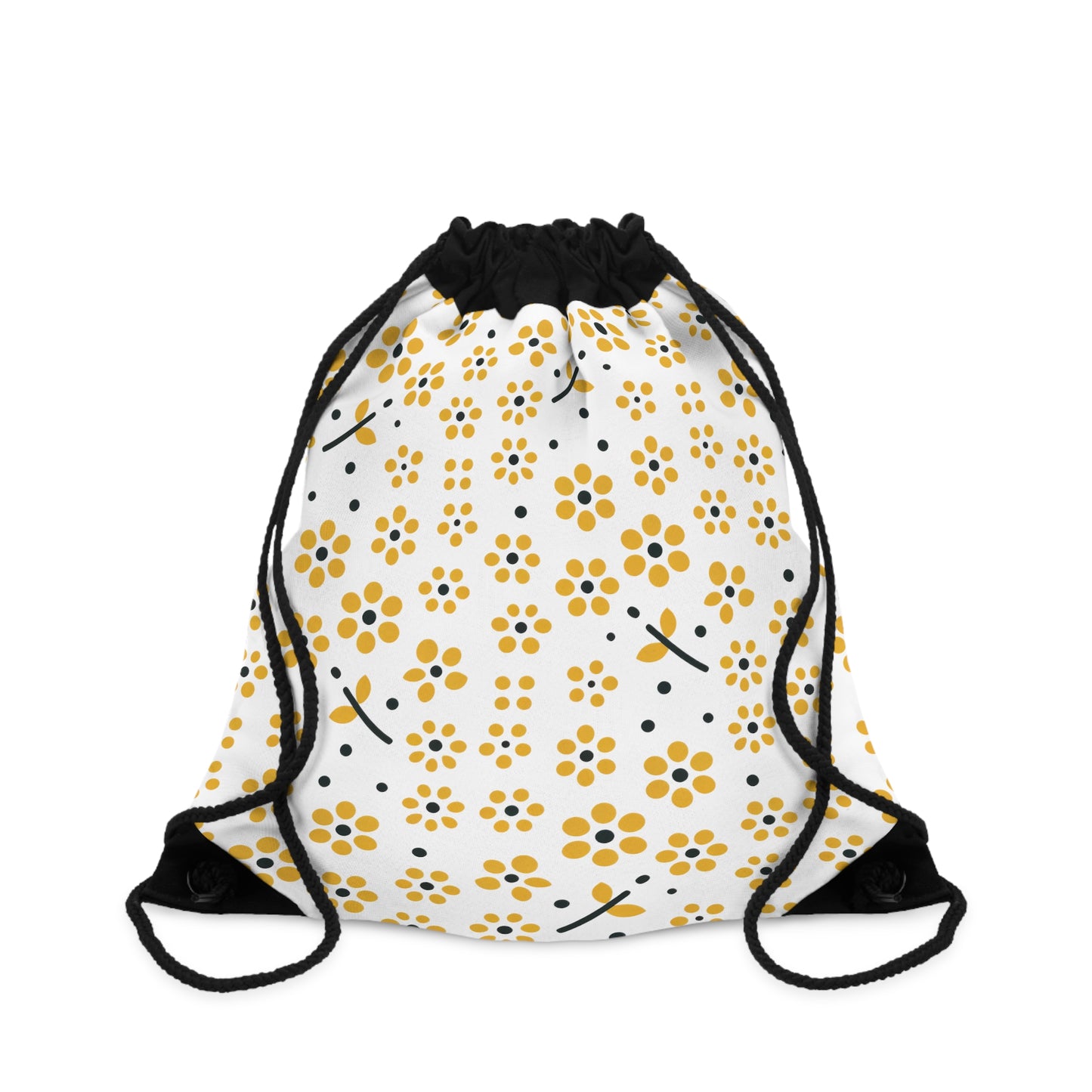 Floral Polka Dots in Yellow Drawstring Bag