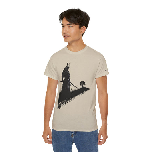 Samurai Silhouette Bonsai Contemplation Graphic Tee Shirt