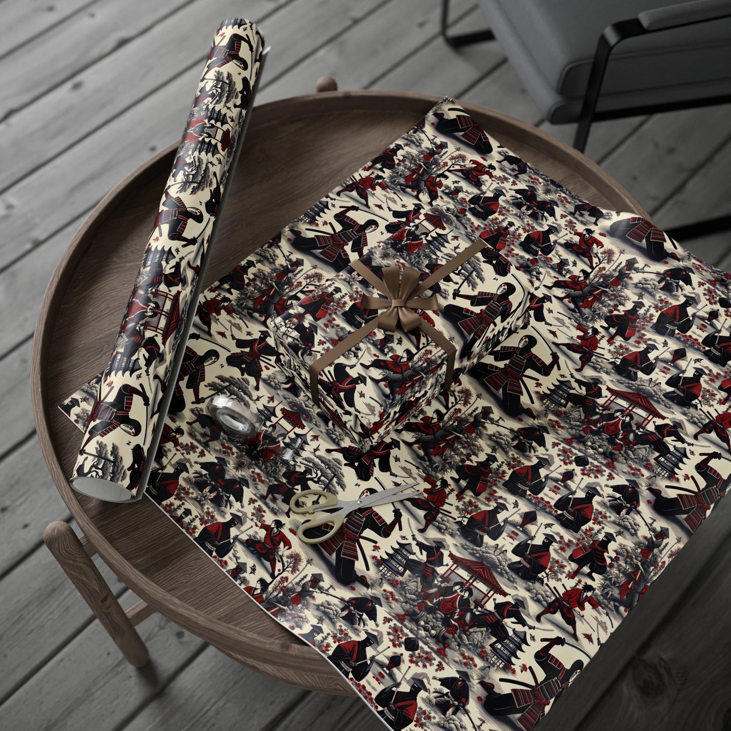 Ninjas in Toile de Jouy Wrapping Paper 30"x 72"