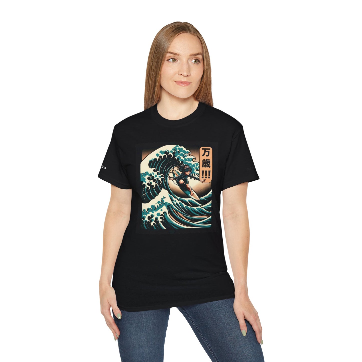 Hokusai Great Wave Woman Surfer Graphic Tee Shirt