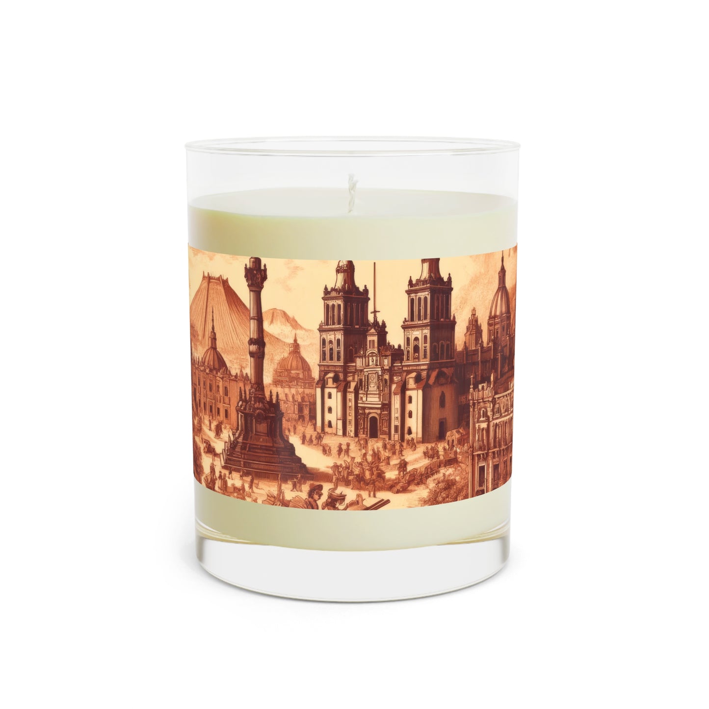 Mexico City in Toile de Jouy Scented Candle - Premium Design Printed On 11oz Glass, Not a Sticker Label