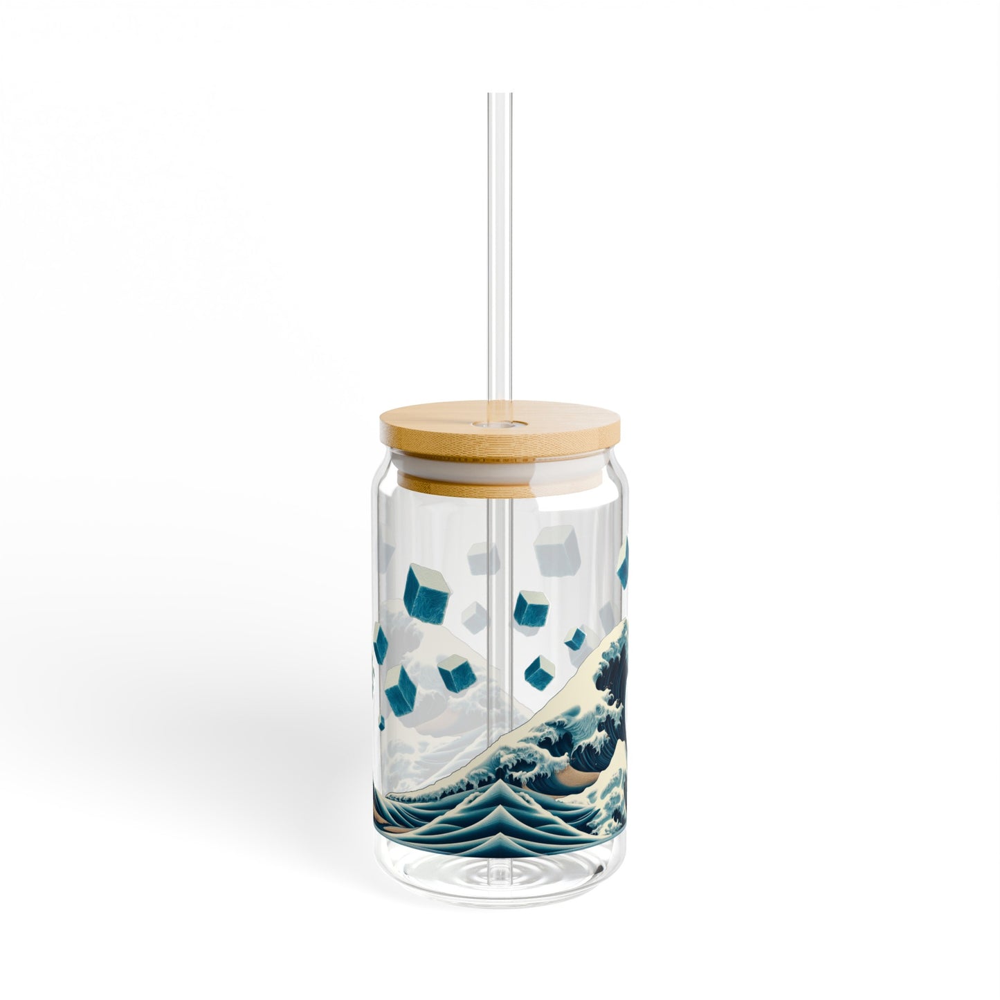 Hokusai Great Wave with Falling Ice Cubes Sipper Glass, 16oz