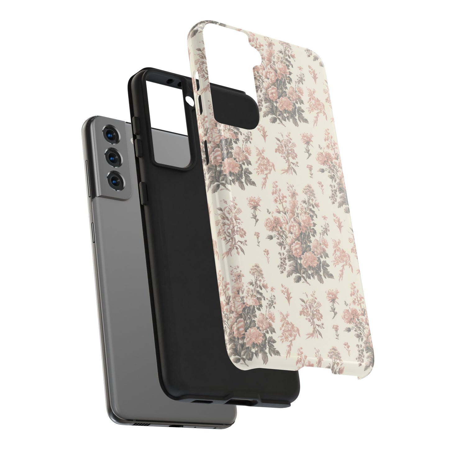 Bouquet Toile de Jouy in Pink and Grey - Samsung and iPhone Tough Phone Case