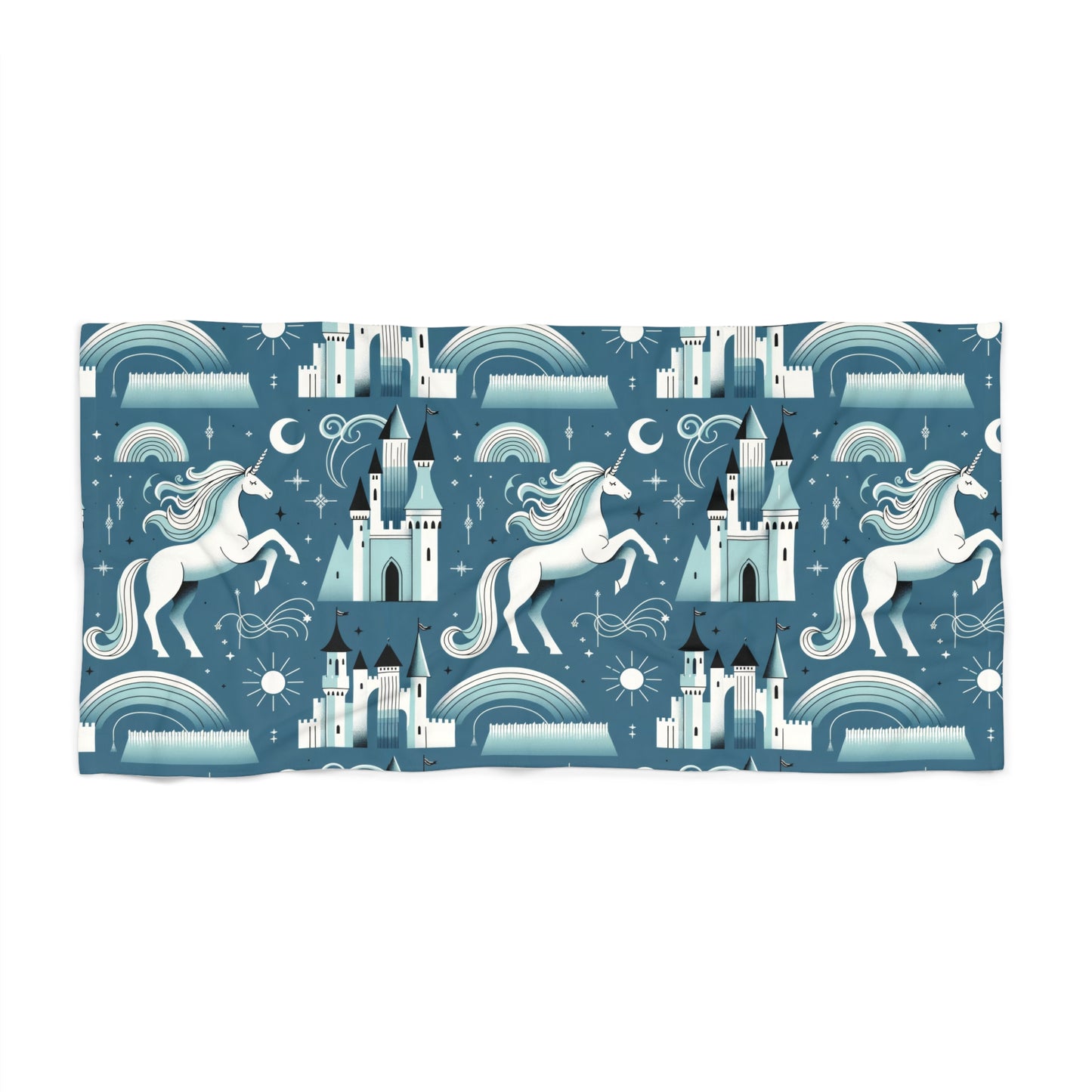 Unicorns and Rainbows in Turquoise - Beach Towel #beachtowel #summertime  #towels #rainbow #unicorn