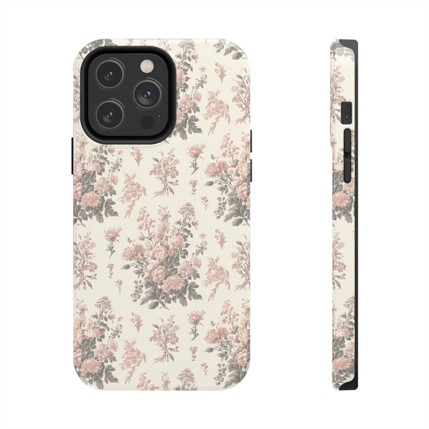 Bouquet Toile de Jouy in Pink and Grey - Samsung and iPhone Tough Phone Case