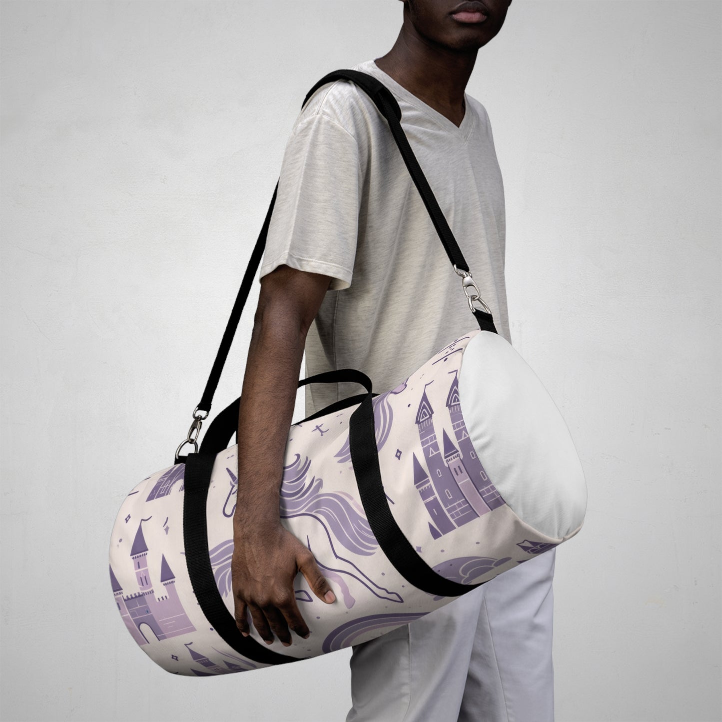 Unicorns and Rainbows in Lavender Duffel Workout Bag