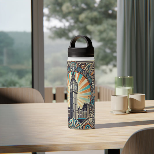 London Big Ben in Art Deco - Steel Water Bottle Tumbler, Handle Lid