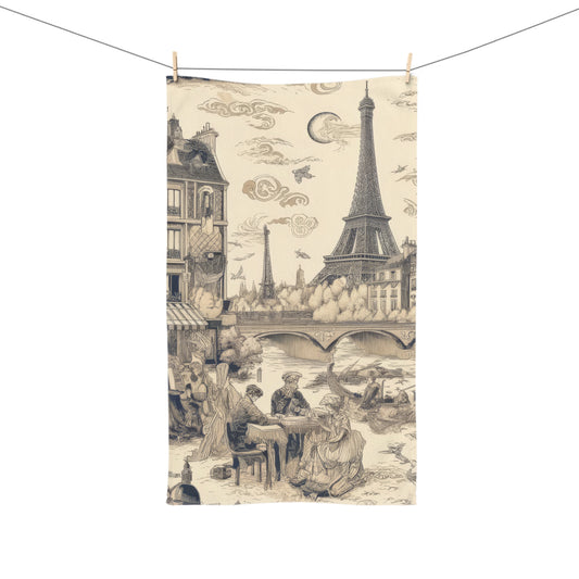 Paris France in Toile de Jouy Hand Towel, Kitchen Towel, Bathroom Towel