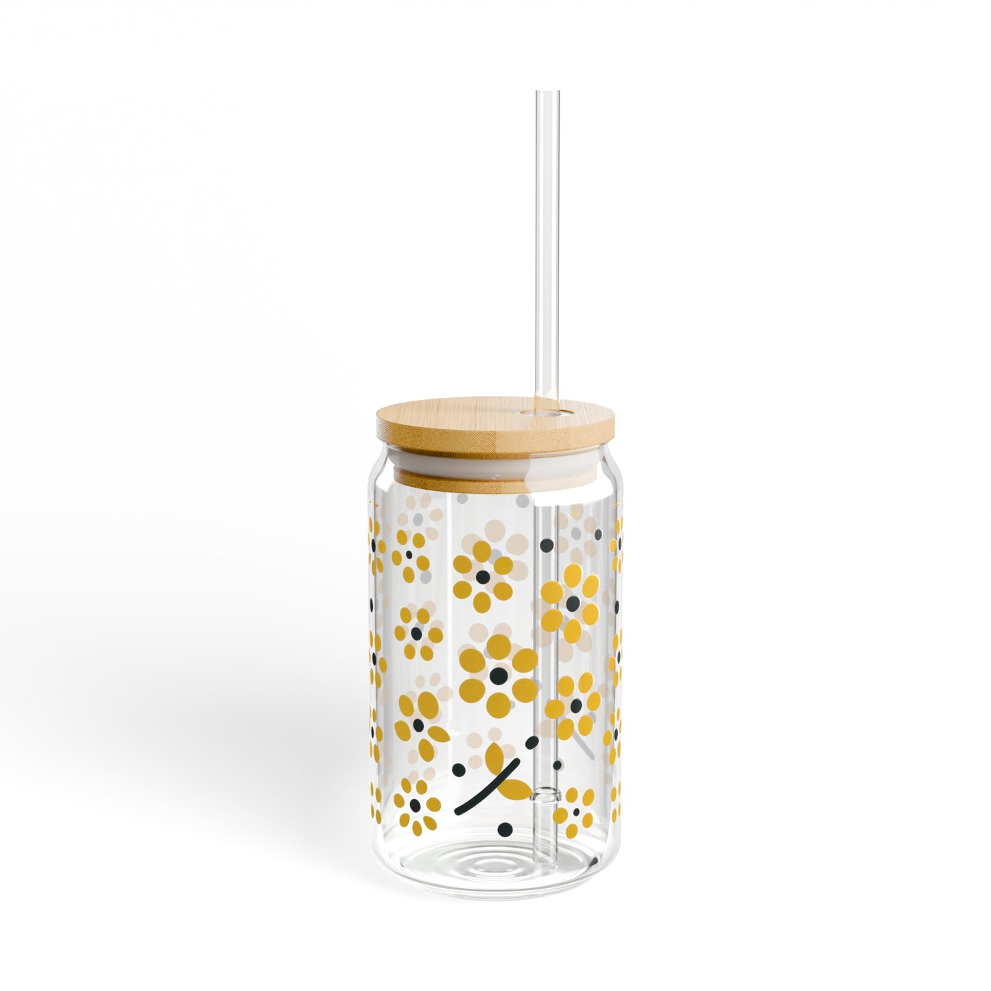 Floral Polka Dots in Yellow Sipper Glass, 16oz