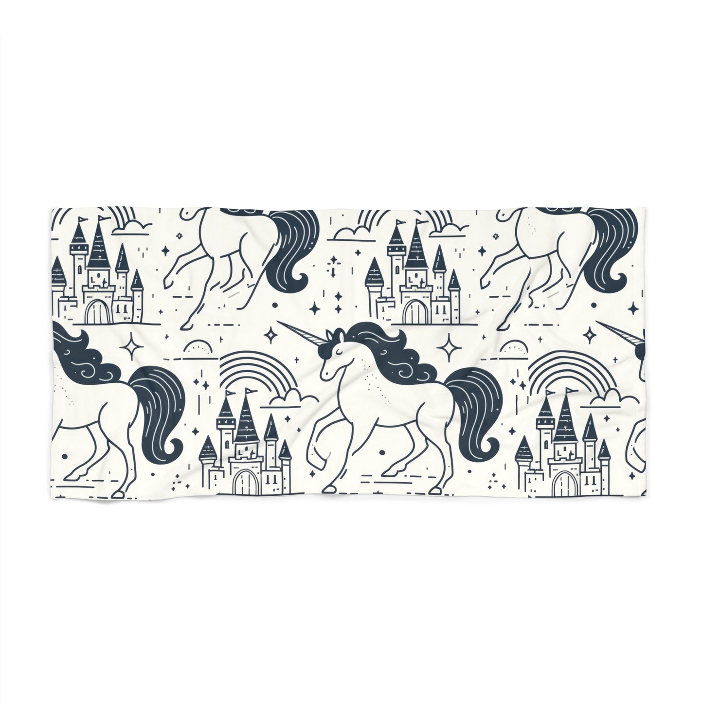 Unicorns and Rainbows Line Drawing - Beach Towel #beachtowel #summertime  #towels #rainbow #unicorn