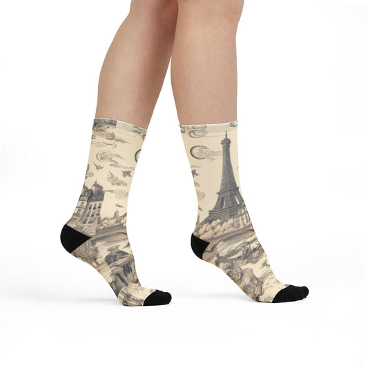 Paris France Toile de Jouy Cushioned Crew Socks - Unisex 1 Size