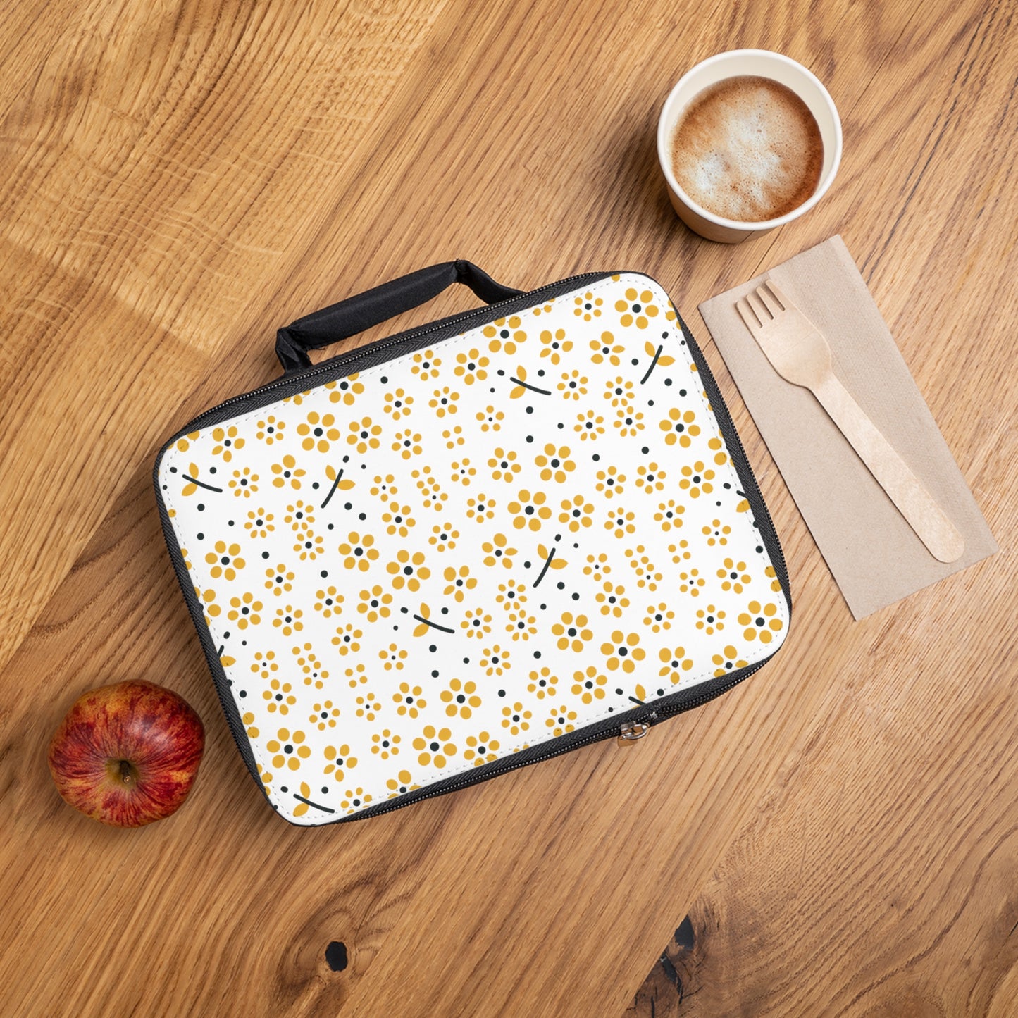 Floral Polka Dots in Yellow - Lunch Bag